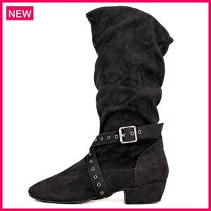 Women's Suede Leather Sole Dance Shoes 1.5" Heel Ballroom Swing Boots